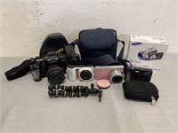 5 Cameras W/ Bags & Accessories