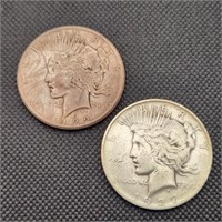 1922S & 27D Peace Silver Dollars