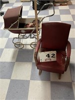 Vintage Doll Stroller & Childs Rocking chair