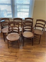 6 Antique Cane Bottom Chairs- 1 Broken