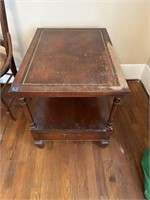 Leather Top End Table- Needs Some TLC