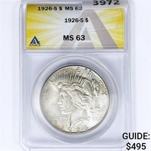 1926-S Silver Peace Dollar ANACS MS63