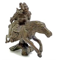 Chinese Warrior On Horse Bronze Figure