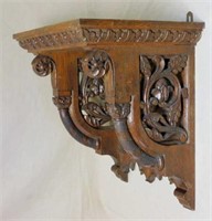 Neo Gothic Pierced Carved Oak Wall Console Shelf.