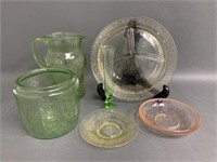 6 Depression Glass Pieces as Found