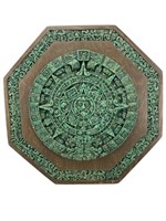 Malachite Stone Aztec Calendar Wooden Wall Art