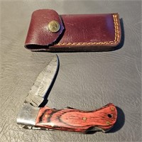 Damascus Knife w/ Leather Sheath