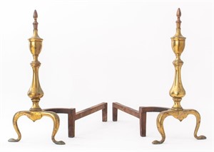 Neoclassical Federal Style Brass Andirons, Pair