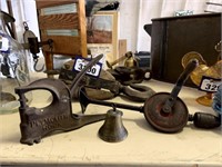 Antique brass bell, braise, pulley and