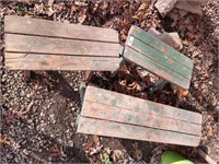 Three Green Wooden Rustic Benches