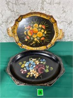 Vtg Painted Wooden &Metal Trays