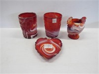 Imperial Glass Ruby Slag Cups, Chicken, Heart
