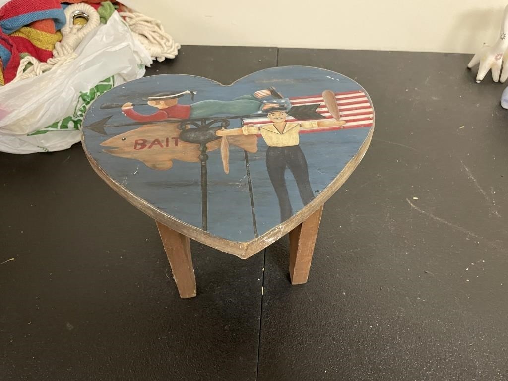 small wooden stool, patriotic scene