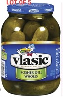 LOT OF 5 - Vlasic Kosher Dill Whole Pickles. 46fl