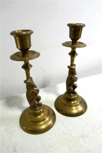 Pair Brass Candlesticks 7"T