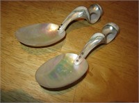 2 Vintage Handmade Seashell Spoons