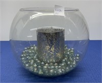 Large Glass Bowl with Beads and Candleholder 9”
