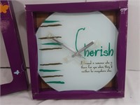 NIB Inspirations Glass Clock-13 3/4"-CHERISH