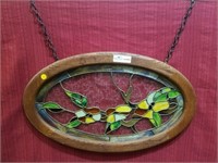 Oval stained glass hanging pane 27"x16.25"