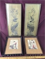 Vintage Japanese Geisha And Storks Artwork