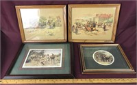 2 Fox Hunt Lithographs & Water Color Artwork