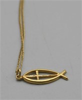 S: GOLD-FILLED RELIGIOUS FISH PENDANT / NECKLACE