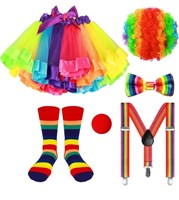 New, 6 Pcs Kids Clown Rainbow Costume Set Include