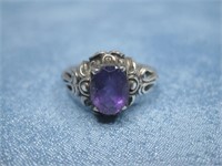 S.S. Vtg. Art Deco Amethyst Ring Hallmarked