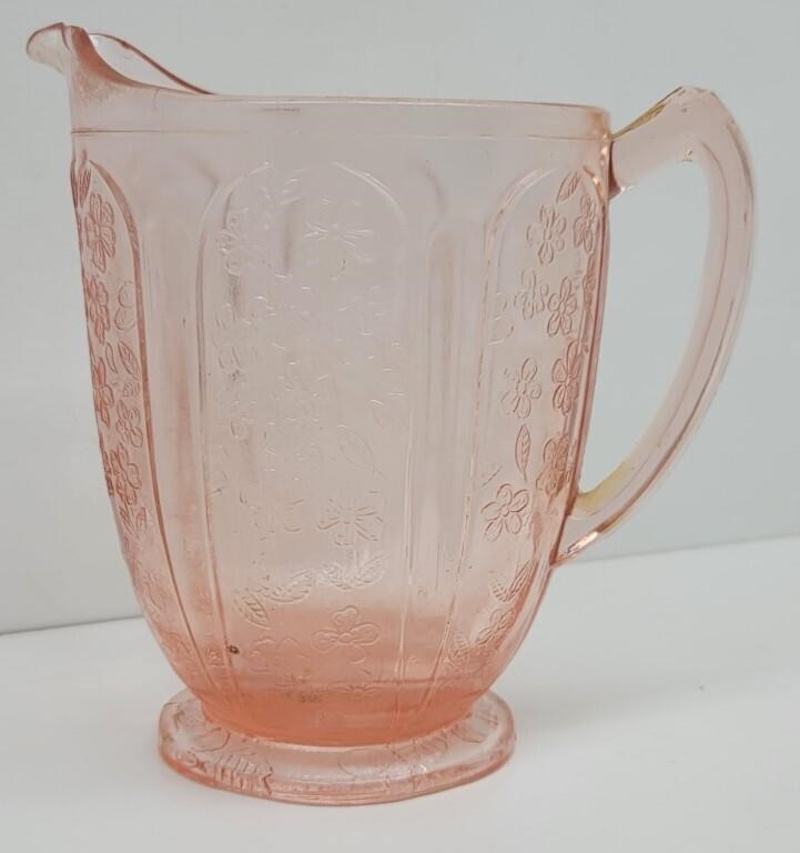 Pink Depression Glass Quaint Floral Pitcher