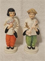 Pair of Vintage Boy & Girl Japanese Bud Vases