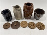 (4) Antique Pottery Crocks, Jars, & Lids