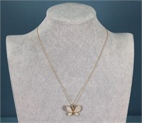 14K Gold & Diamond Butterfly Pendant Necklace