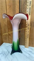 Beautiful art glass trumpet vase 15in
