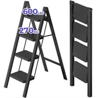 4 Step Ladder, Iron Folding Step Stool with Wide