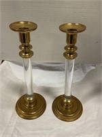 Vintage brass and lucite candle holders