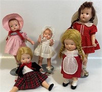 SWEET LOT OF 5 COMPOSITION DOLLS STYLISH CLOTHES