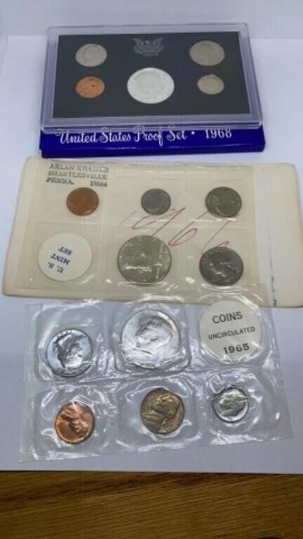 1965 uncirculated, 1966 & 1968 US Mint coin sets