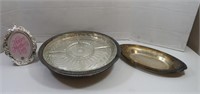 Silver plated Bread Tray, Photo Frame&Glass Dish