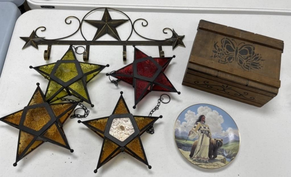 Wood Box, Decorations, Glass Stars