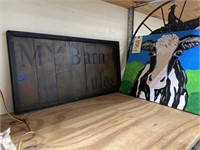 Painted Cow on Canvas 20" x 16" & Wood Sign