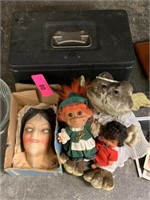 LOT OF MISC DOLLS / METAL BOX MORE