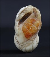 Chinese White & Brown 'Fruit Bat & Gourd' Jade Car