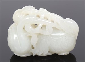 Chinese Pierced & Carved White Jade Crane, Qing Dy