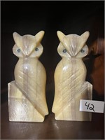 Marbled Onyx Art Deco Owl Book Ends