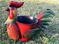 B Quiet Rooster Wing on Spring Metal Planter Pot