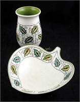 Vintage Crown Ducal Fine China 7" Vase & Leaf Bowl