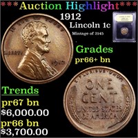 *Highlight* 1912 Lincoln 1c Graded Gem++ Proof BN