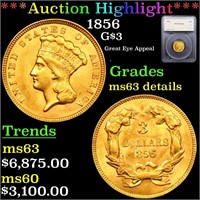 *Highlight* 1856 G$3 Graded ms63 details