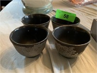 4PC GLAZED ENAMEL METAL ASIAN TEA CUPS