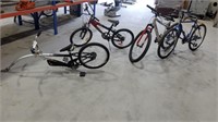 (3) Assorted Sized Mountain Bikes,Tow Behind Bike